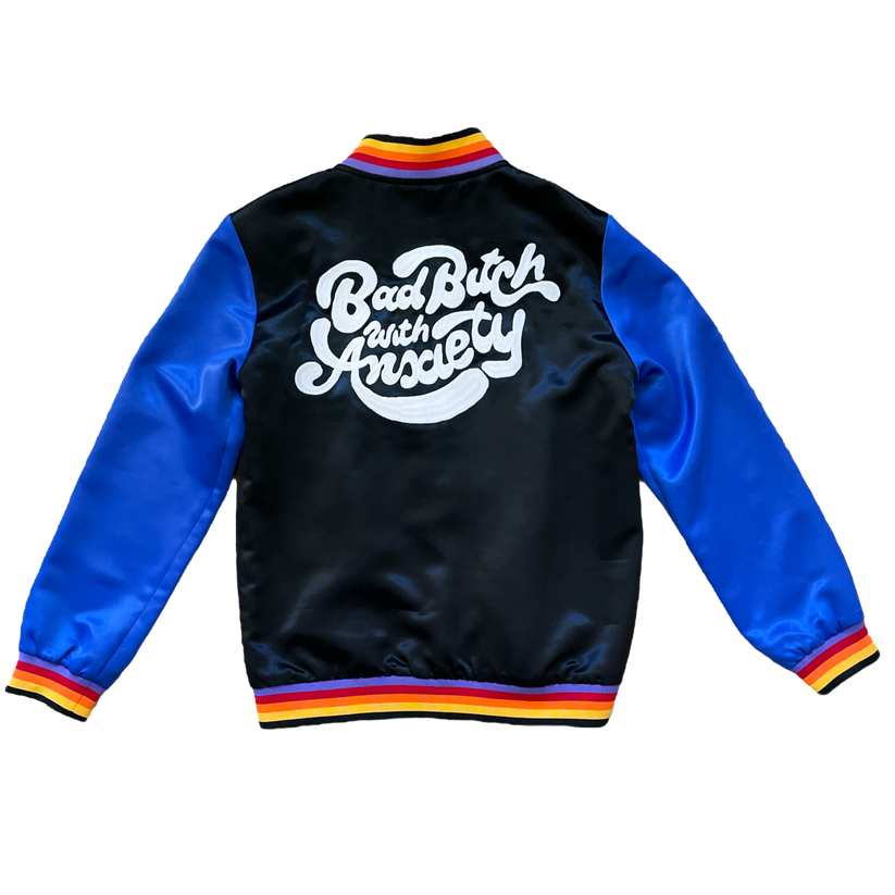 Bad Bitch with Anxiety Varsity Bomber Jacket – Brownie Points for You