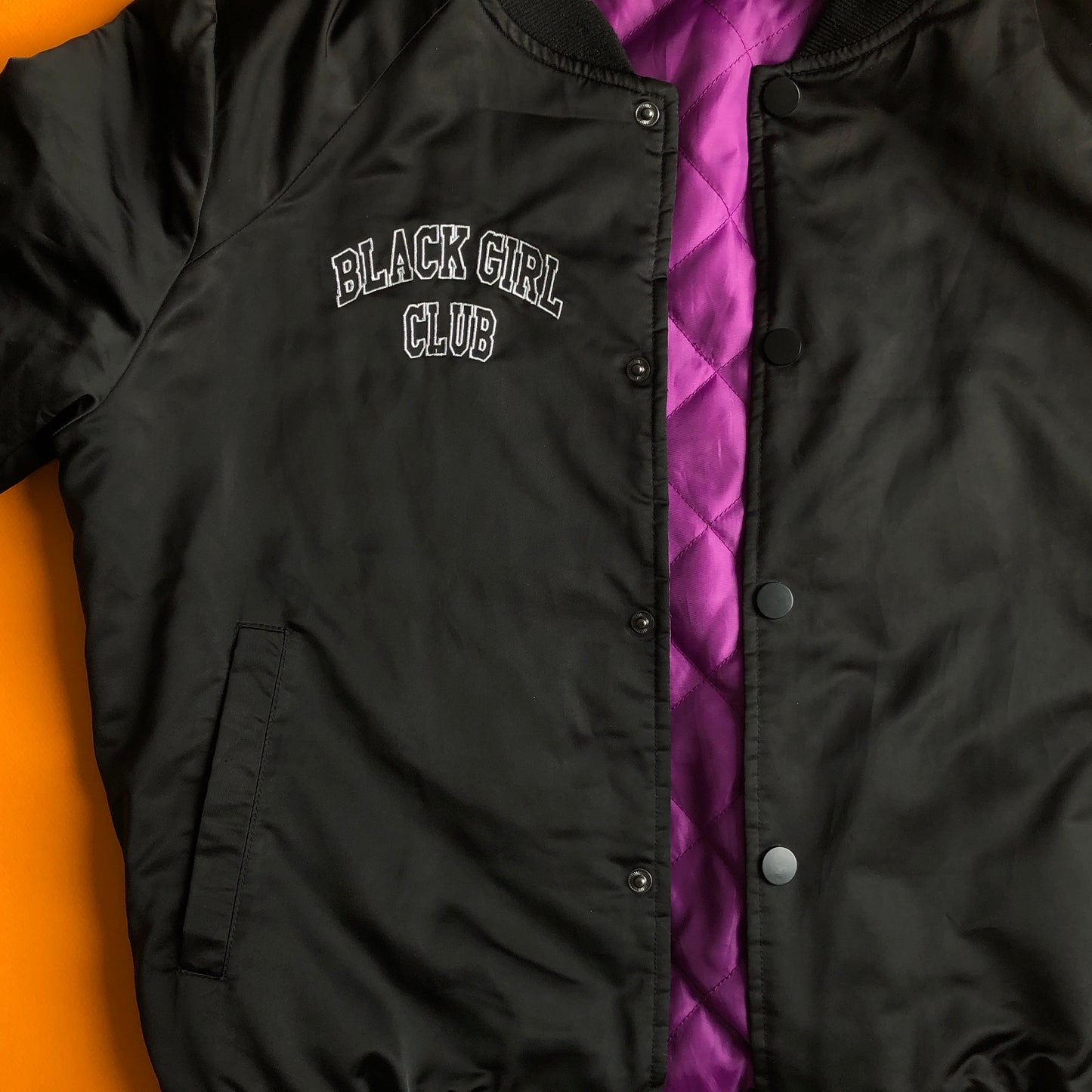 Girls black embroidered varsity bomber jacket
